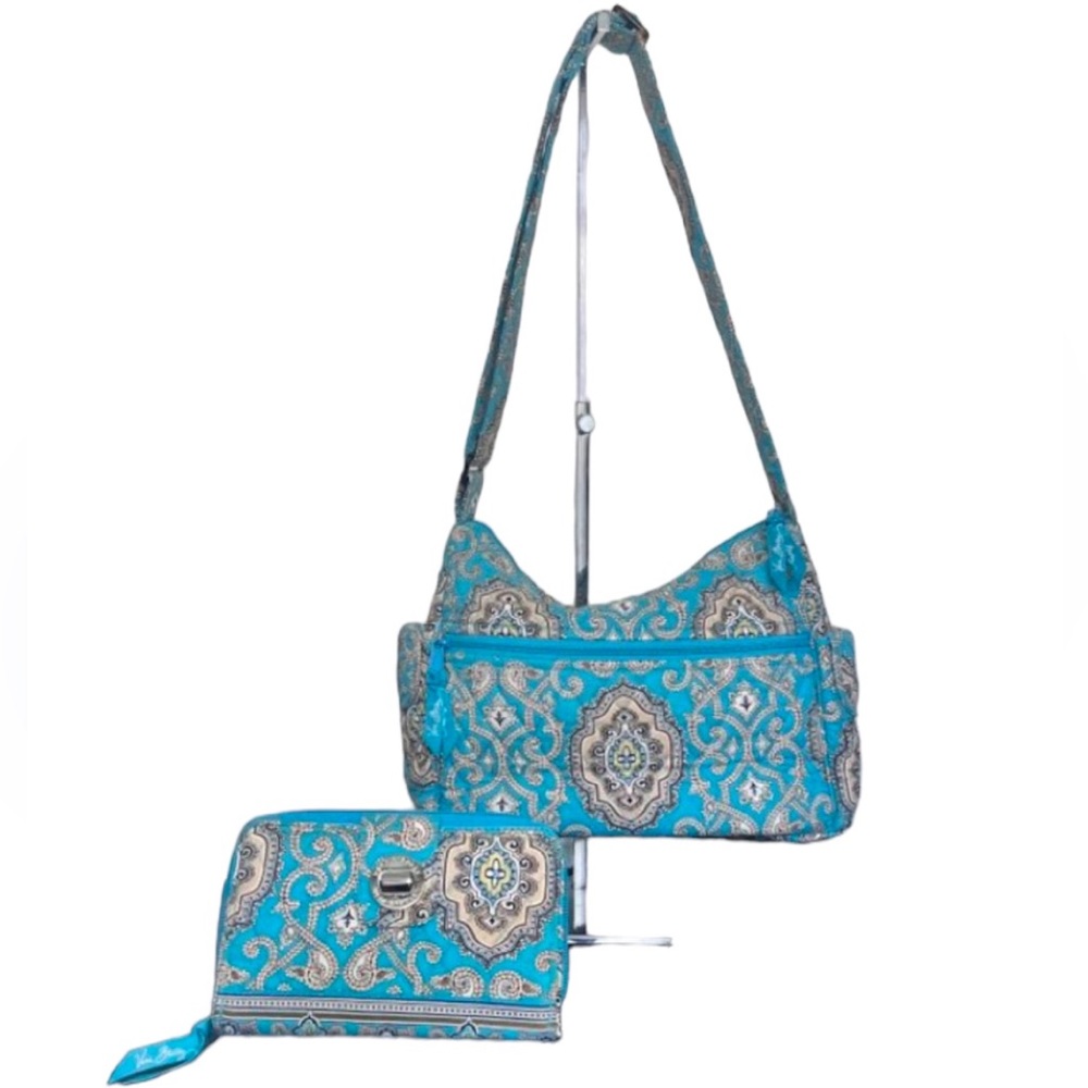 Vera Bradley Blue turquoise Paisley Crossbody Bag + Matching Wallet Set